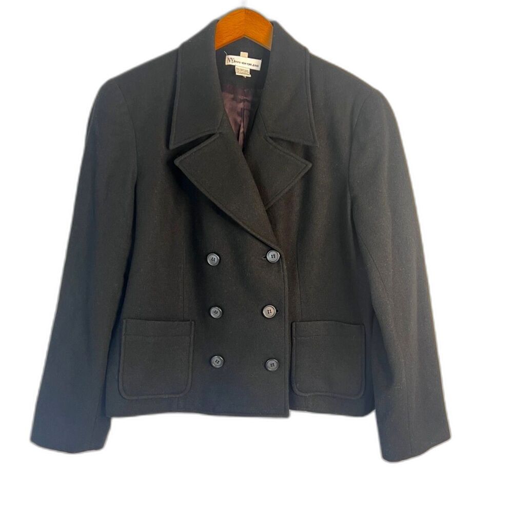 New York Jeans Black 100% Wool Lightweight Basic Jacket Coat Women's Size Large